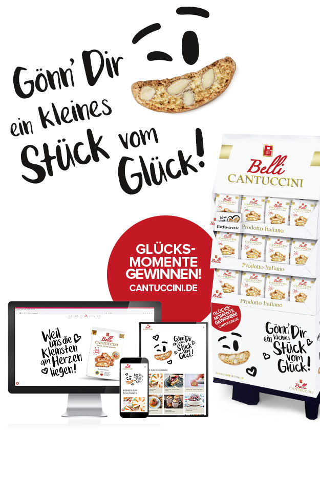 Slider Foto von Branding- und Packagingpräsentation von Belli mit vielen Cantuccini Produkten.
